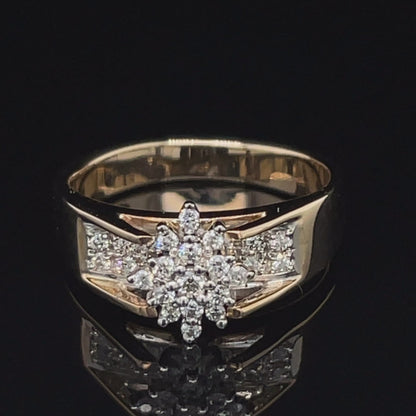 10K Yellow Gold 0.25TDW Diamond Cluster Head Ring