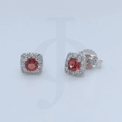 10k White Gold Ruby and Diamond Halo Earrings