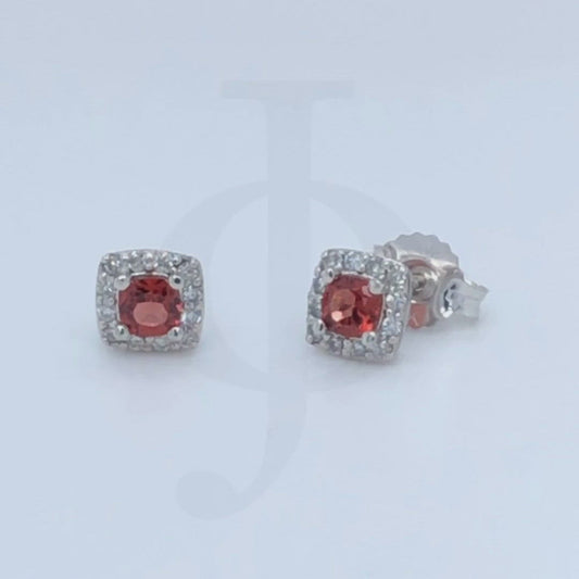 10k White Gold Ruby and Diamond Halo Earrings