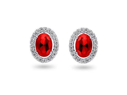 0.21TDW Diamond & 2.5X3MM Oval Ruby Halo Earrings in 10k White Gold