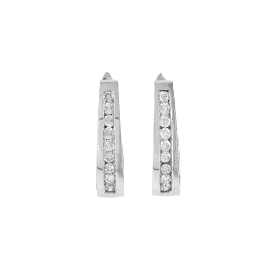 10K White Gold 0.75CT Channel Set Diamond Hoop Earrings