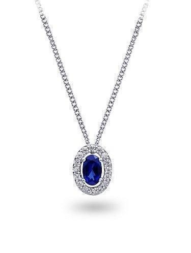 0.10TDW Diamond Halo & Sapphire Pendant in 10K White Gold