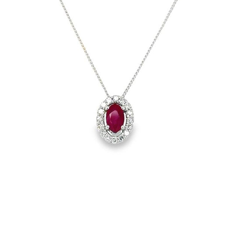 Ruby and Diamond Oval Pendant with 0.10 TDW in 10K White Gold