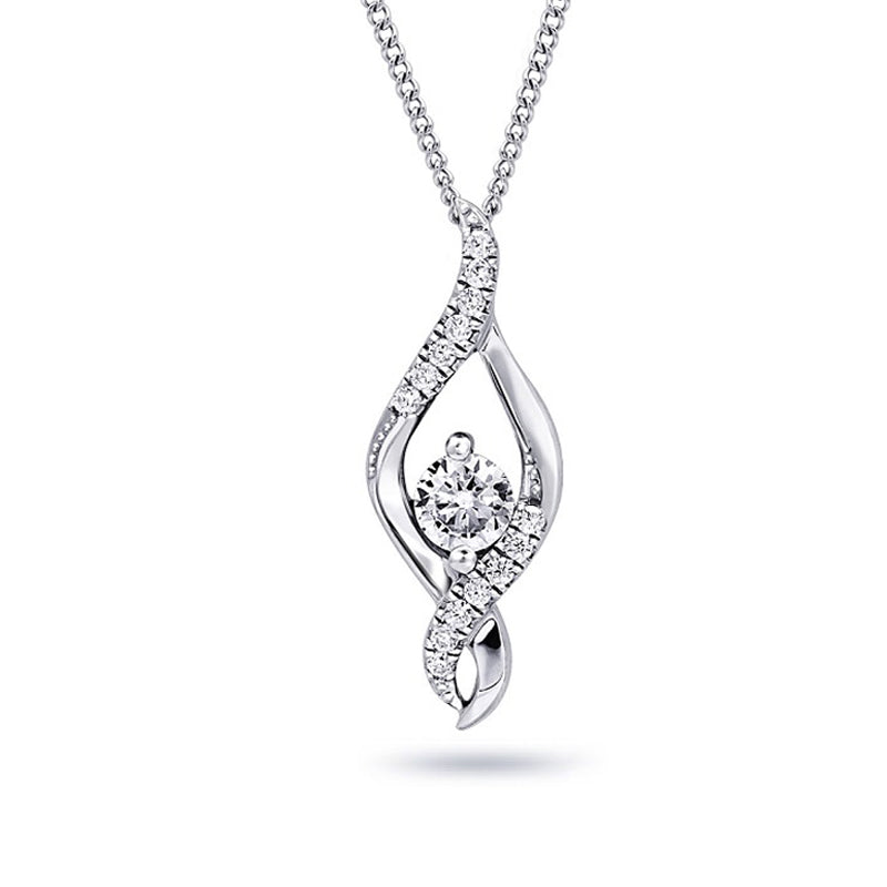 0.22TDW Wrapped Solitaire Diamond Pendant in 10K White Gold