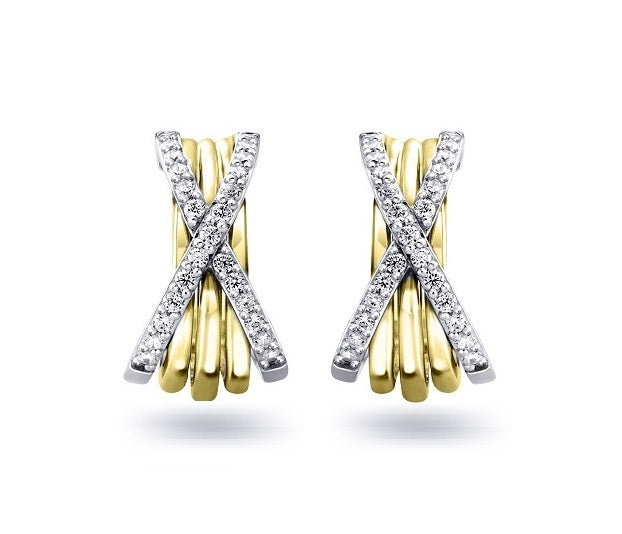 0.25TDW Vintage style X Hoop Diamond Earrings with 10K Yellow Gold