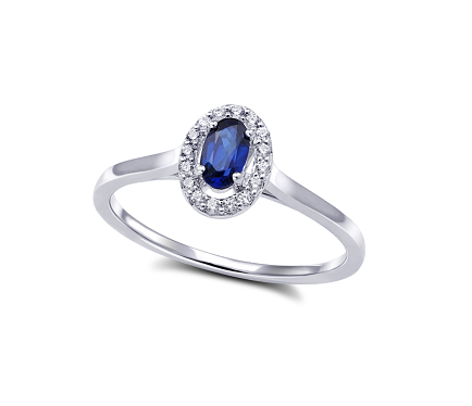 10K White Gold Oval Blue Sapphire &amp; 0.10TDW Diamond Halo Ring