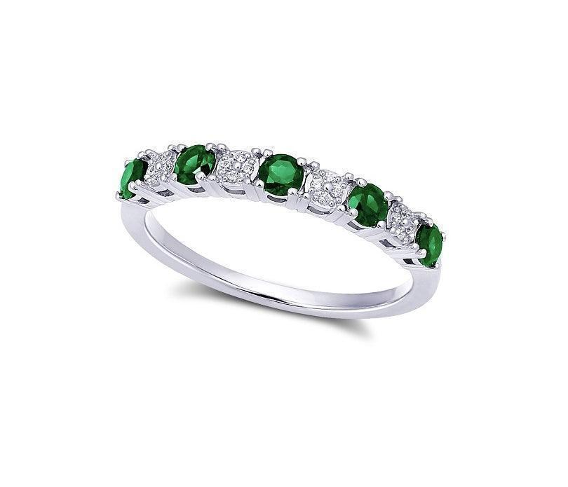 10K White Gold Emerald & 0.04TDW Diamond Band