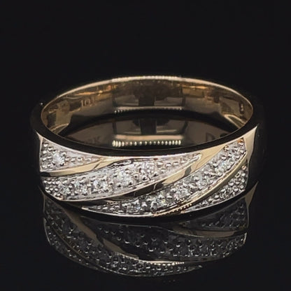 10K Yellow Gold 0.10TDW Men's Diamond Prong Set Wedding Band