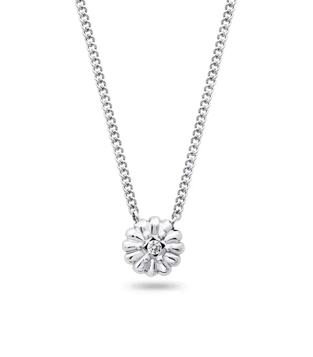 0.008CT Diamond and 10K White Gold Flower Pendant