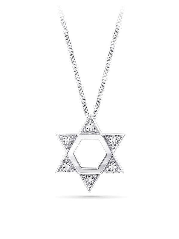 0.04TDW Diamond Star Of David Pendant in 10K White Gold