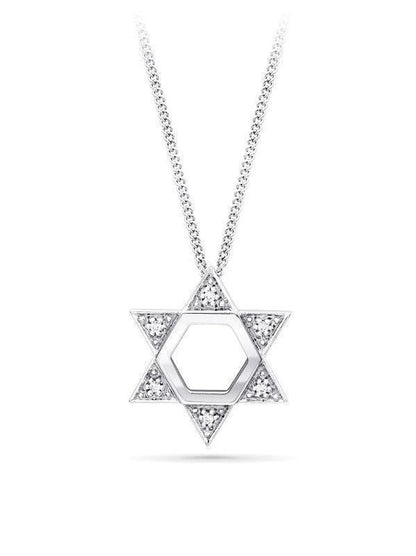 0.04TDW Diamond Star Of David Pendant in 10K White Gold