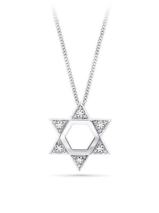 0.04TDW Diamond Star Of David Pendant in 10K White Gold