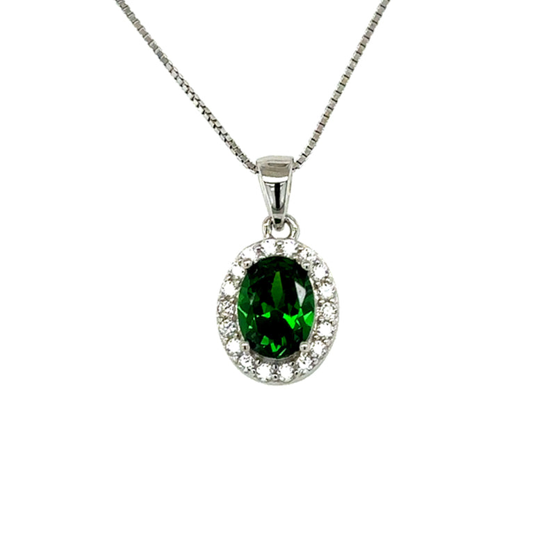 May Birthstone Color CZ Oval  Pendant in Sterling Silver