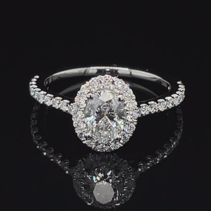 14K White Gold 1.06tdw Lab Grown Oval Halo Diamond Engagement Ring