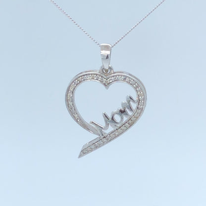 10K White Gold 0.16TDW Diamond Mom Heart Pendant
