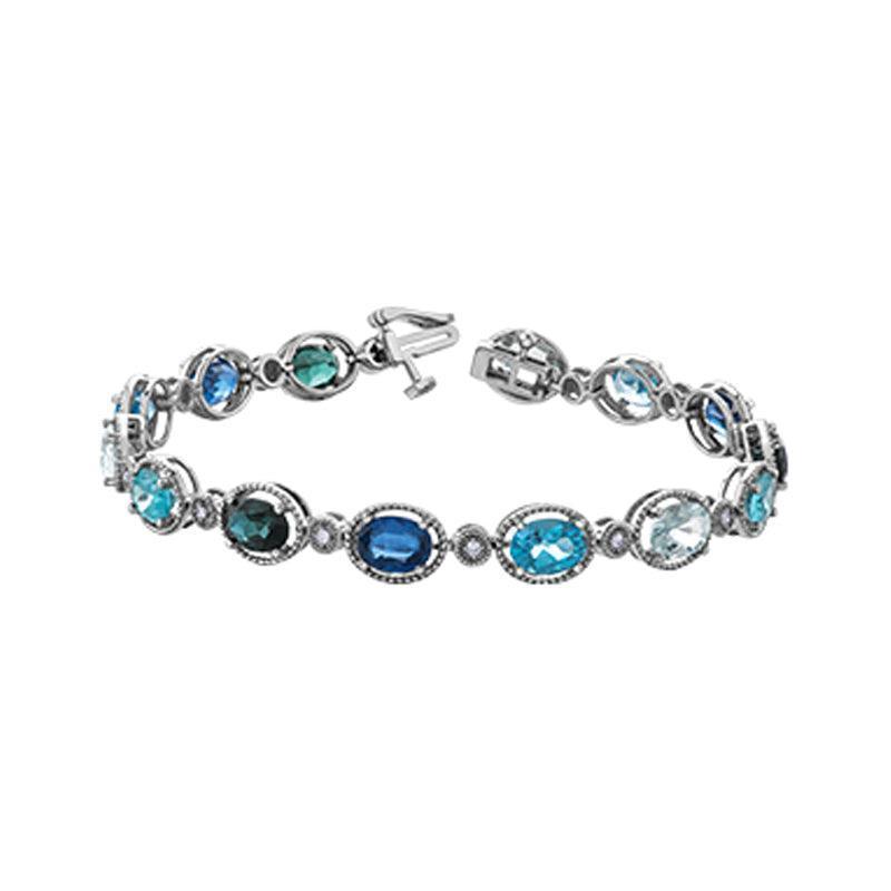 0.14TDW Diamond and Blue Gemstone Bracelet in 10K White Gold