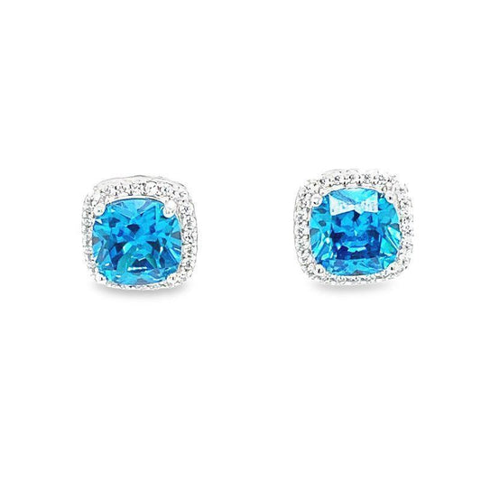 December Birthstone Cushion CZ Earring In Sterling Silver