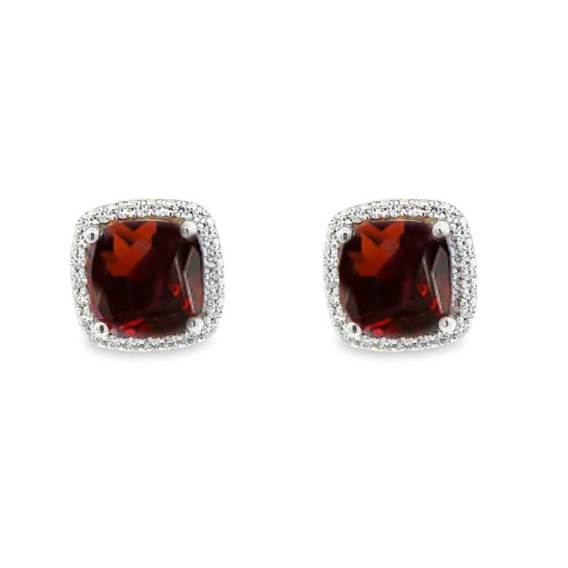 January Birthstone Garnet Color CZ Cushion Earrings