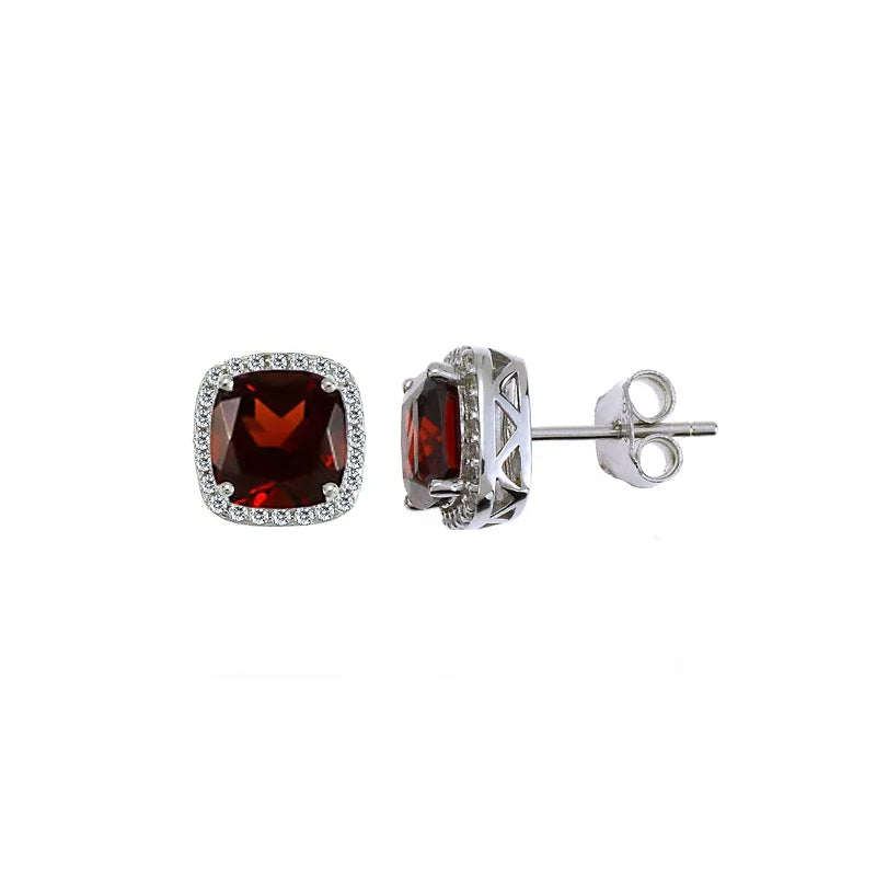 January Birthstone Garnet Color CZ Cushion Earrings