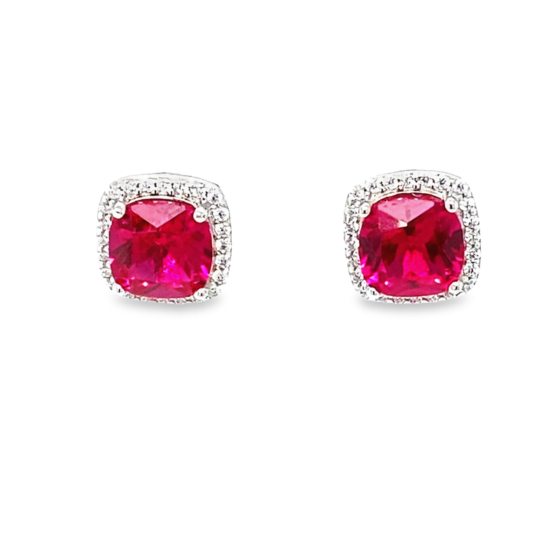 July Birthstone Ruby Color CZ Cushion Studs Earrings