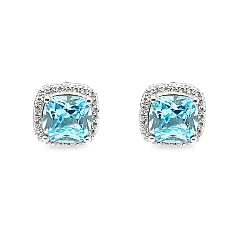 March Birthstone Cushion Earring CZ In Sterling Silver