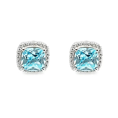 March Birthstone Cushion Earring CZ In Sterling Silver