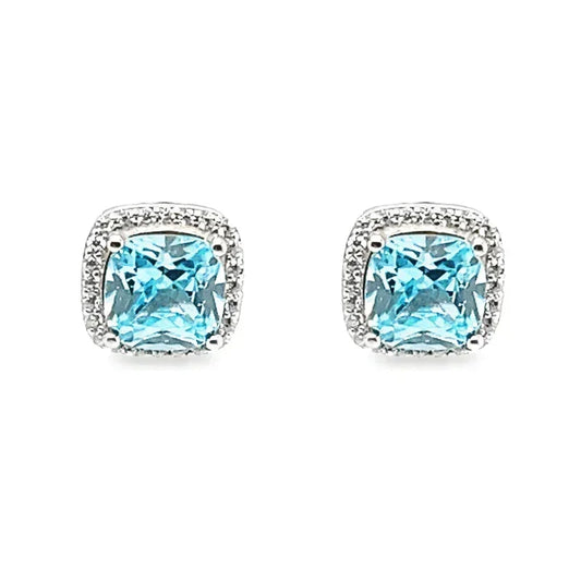 March Birthstone Cushion Earring CZ In Sterling Silver
