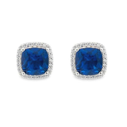 September Birthstone Sapphire Color CZ Cushion Earrings In Sterling Silver