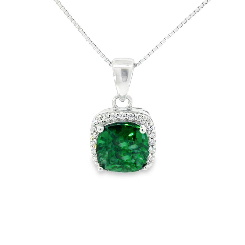 May Birthstone Emerald Color CZ Cushion Pendant In Sterling Silver