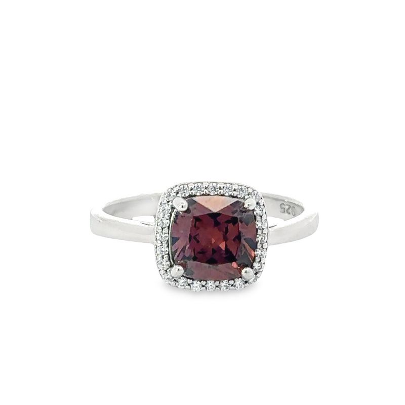 October Birthstone Color Cushion CZ Halo Ring in Sterling Silver