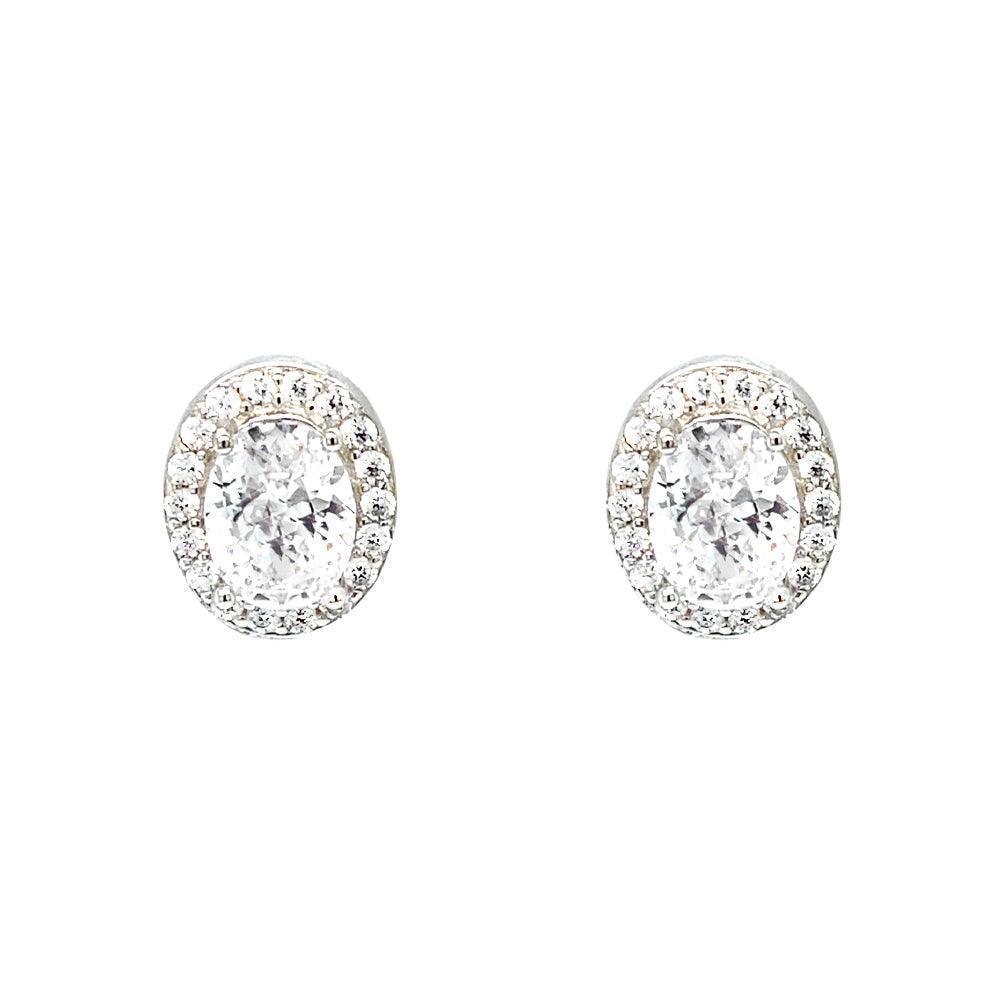 April Birthstone Color CZ Oval Earring In Sterling Silver