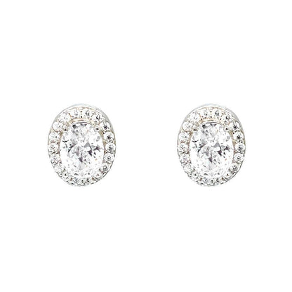April Birthstone Color CZ Oval Earring In Sterling Silver