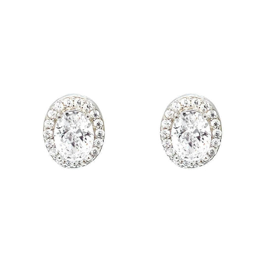 April Birthstone Color CZ Oval Earring In Sterling Silver