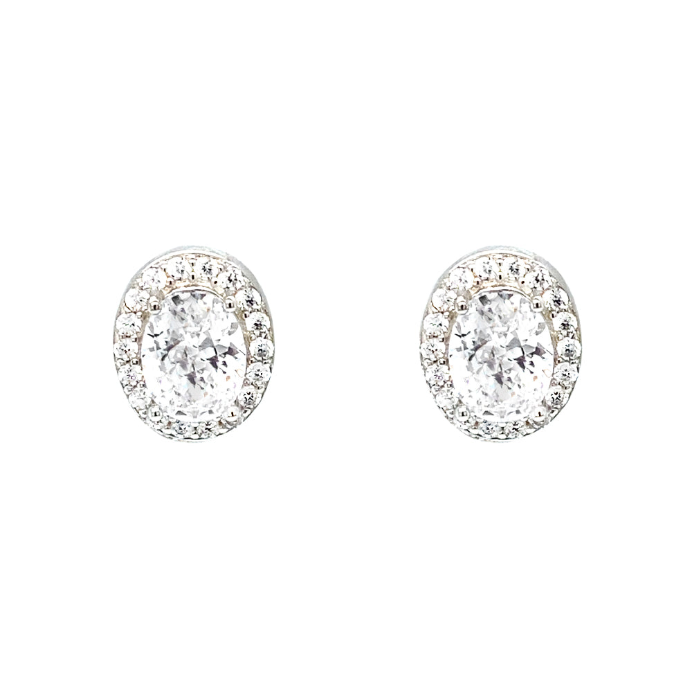 April Birthstone Color CZ Oval Earring In Sterling Silver