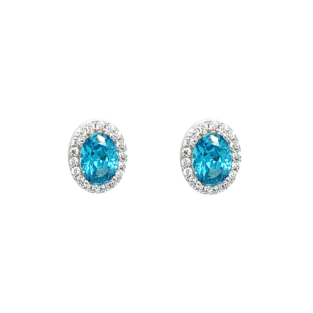 December Birthstone Color CZ Oval Earring In Sterling Silver