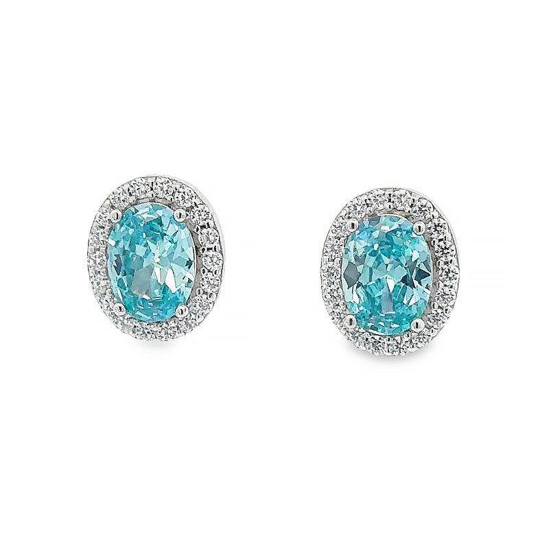 March Birthstone Oval CZ Earring with  In Sterling Silver
