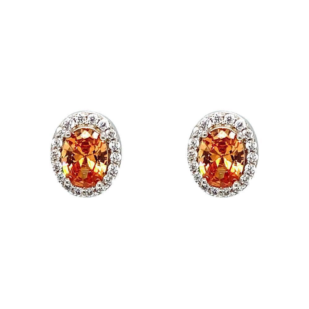 November Birthstone Color CZ Oval Halo Earring In Sterling Silver