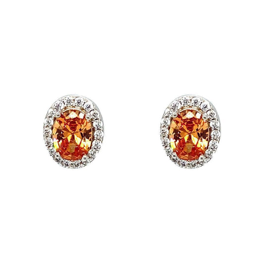 November Birthstone Color CZ Oval Halo Earring In Sterling Silver