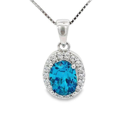 December Birthstone Color CZ Oval Pendant in Sterling Silver