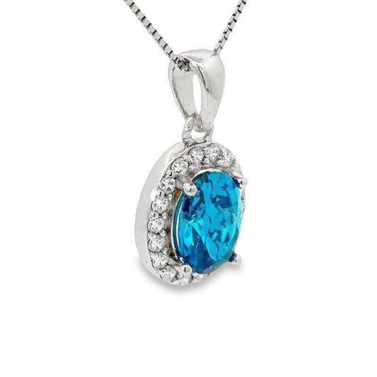 December Birthstone Color CZ Oval Pendant in Sterling Silver