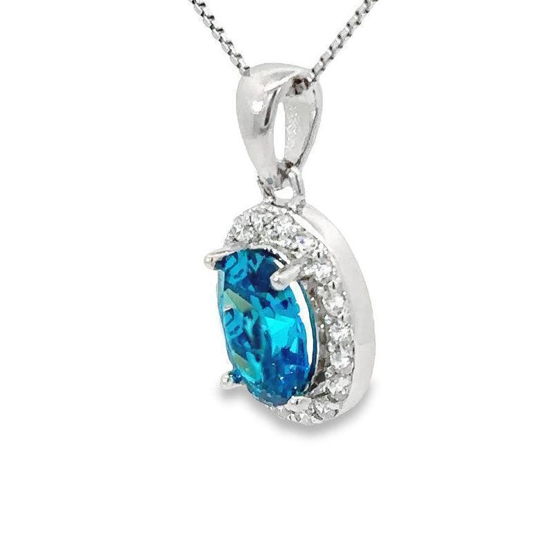 December Birthstone Color CZ Oval Pendant in Sterling Silver
