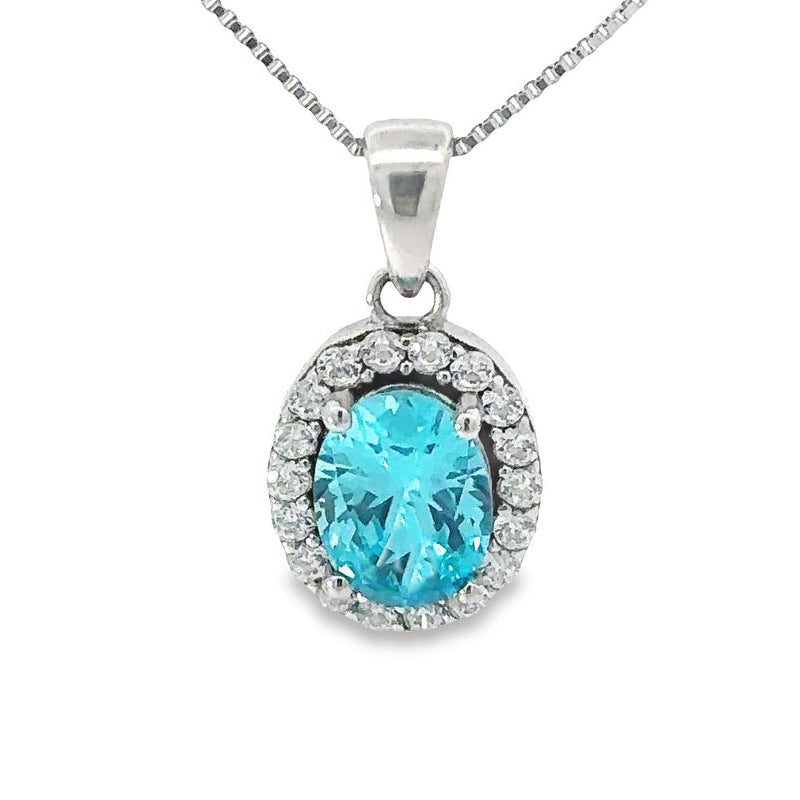 March Birthstone Aquamarine Color CZ Pendant in Sterling Silver