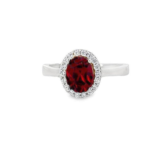 January Birthstone Garnet Color CZ Halo Ring in Sterling Silver