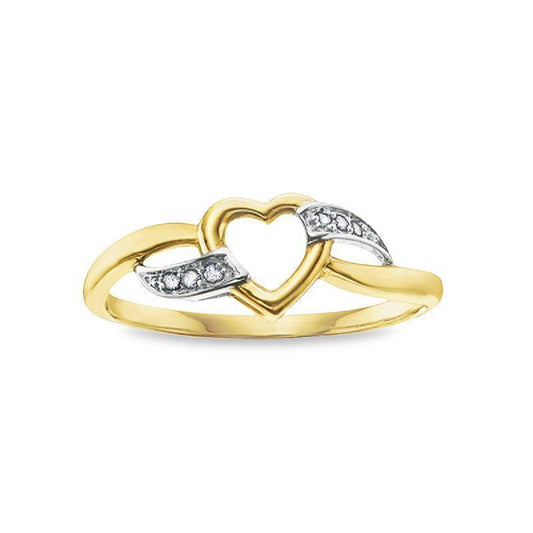 Diamond Heart Twist Ring in 10K Two-Tone Gold with 0.03 Carat Total Weight