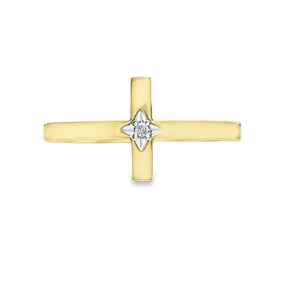 0.10TDW Diamond Cross Ring in 10K Yellow Gold
