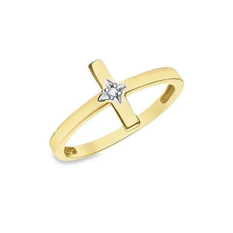 0.10TDW Diamond Cross Ring in 10K Yellow Gold