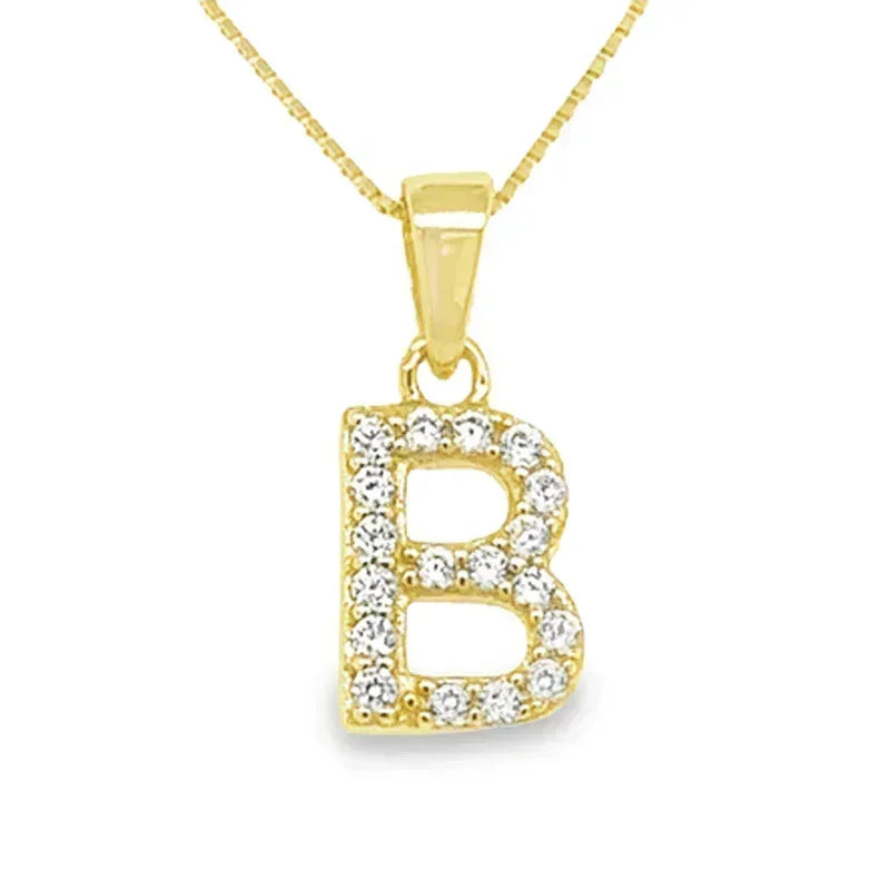 Yellow Gold Plated Sterling Silver CZ Letter B Pendant
