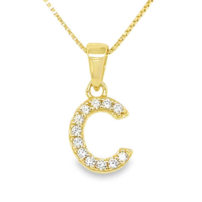 Yellow Gold Plated Sterling Silver CZ Letter C Pendant