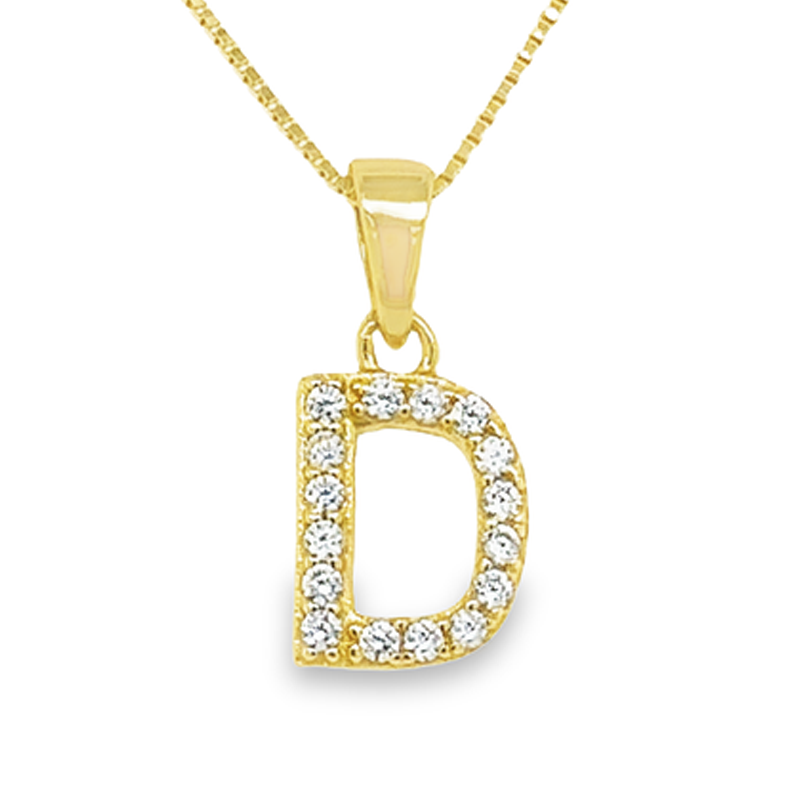 Sterling Silver CZ Initial D Pendant in Yellow Gold Plating