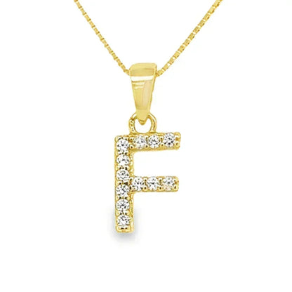 Yellow Gold Plated Sterling Silver CZ Letter F Pendant